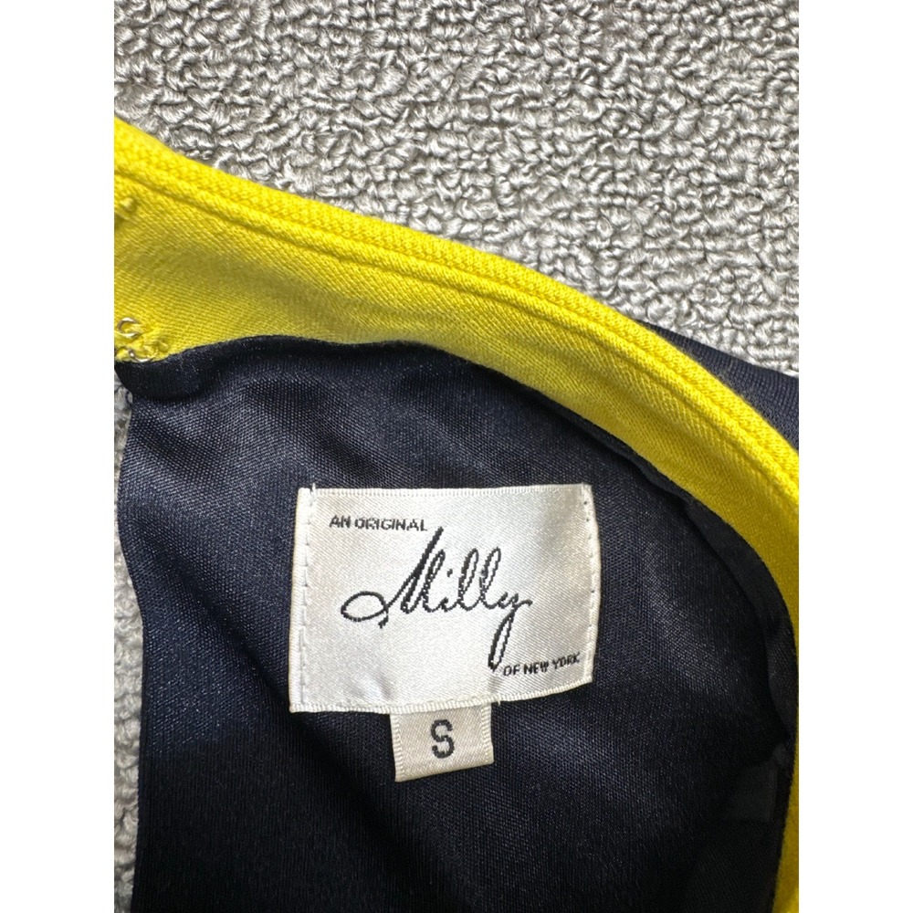 Milly of New York Dress Small Navy Blue Yellow Geometric Mod Shift Retro Chic - Picture 6 of 10